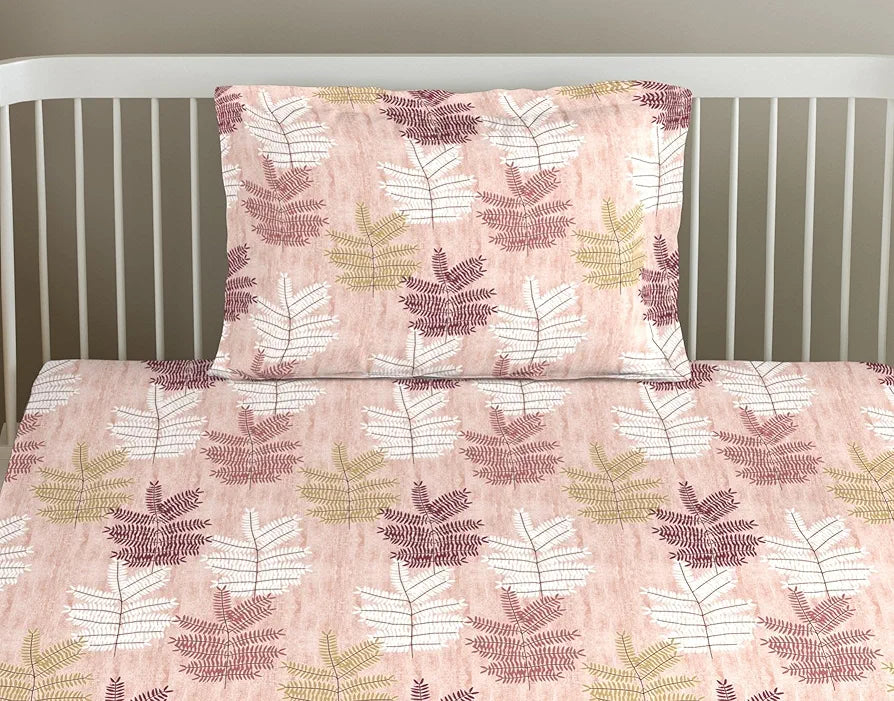 Trance Home Linen 100% Cotton 180 TC 78"X36" Single Size Elastic Fitted Bedsheet With 1 Pillow Cover Smallsingle Colour Ferns Coral