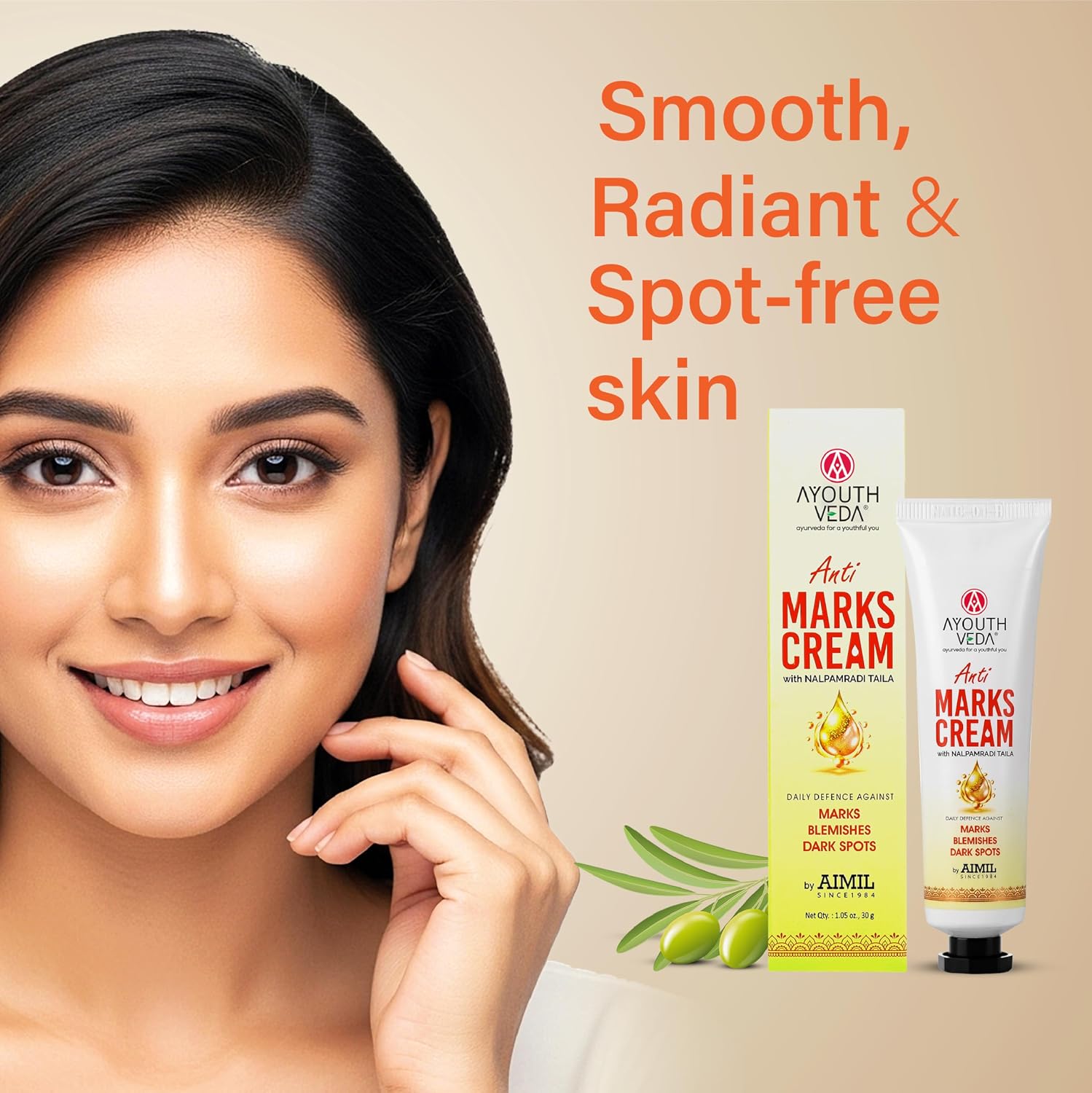 Ayouthveda Anti Marks Cream for Face & Body | Reduces Acne Marks, Dark Spots & Pigmentation | With Nalpamaradi Taila & 6 Essential Oils | Ayurvedic Skin Repair Cream for Men & Women | 30g
