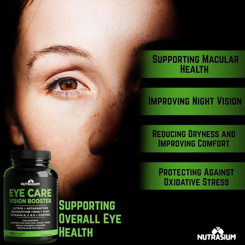 Nutrasium Eye Care | Lutein, Zeaxanthin Astaxanthin Eye Supplement | Supports Healthy Vision, Helps Reduce Digital Eye Strain & Fatigue from High Screen Time for Men, Women & Students (120-Capsules)
