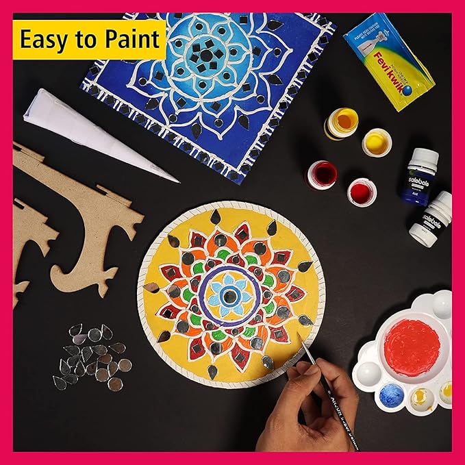 Solobolo Lippan Art and Craft Materials Kit for Kids Premarked Mdf Board Warli Art Painting Diy Kit With Stands