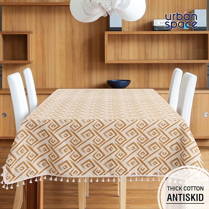 Urban Space Cotton Dining Table Cover 4 Seater Printed Colour Basics Taupe