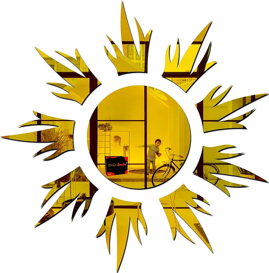 Bikri Kendra Sun Golden Mirror Stickers for Wall, Acrylic Mirror Wall Decor Sticker Model-11