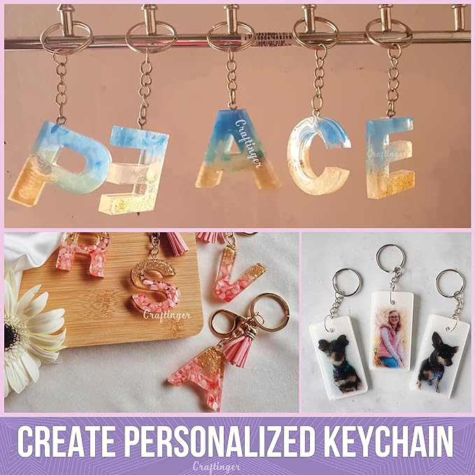 Craftinger Resin Art Pro Alphabet Keychain Making Kit With 200gm Epoxy Resin & Mould | Tassels Glitter Pigments and More