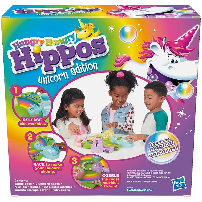 Hasbro Gaming Hungry Hungry Hippos Unicorn Edition Board Game
