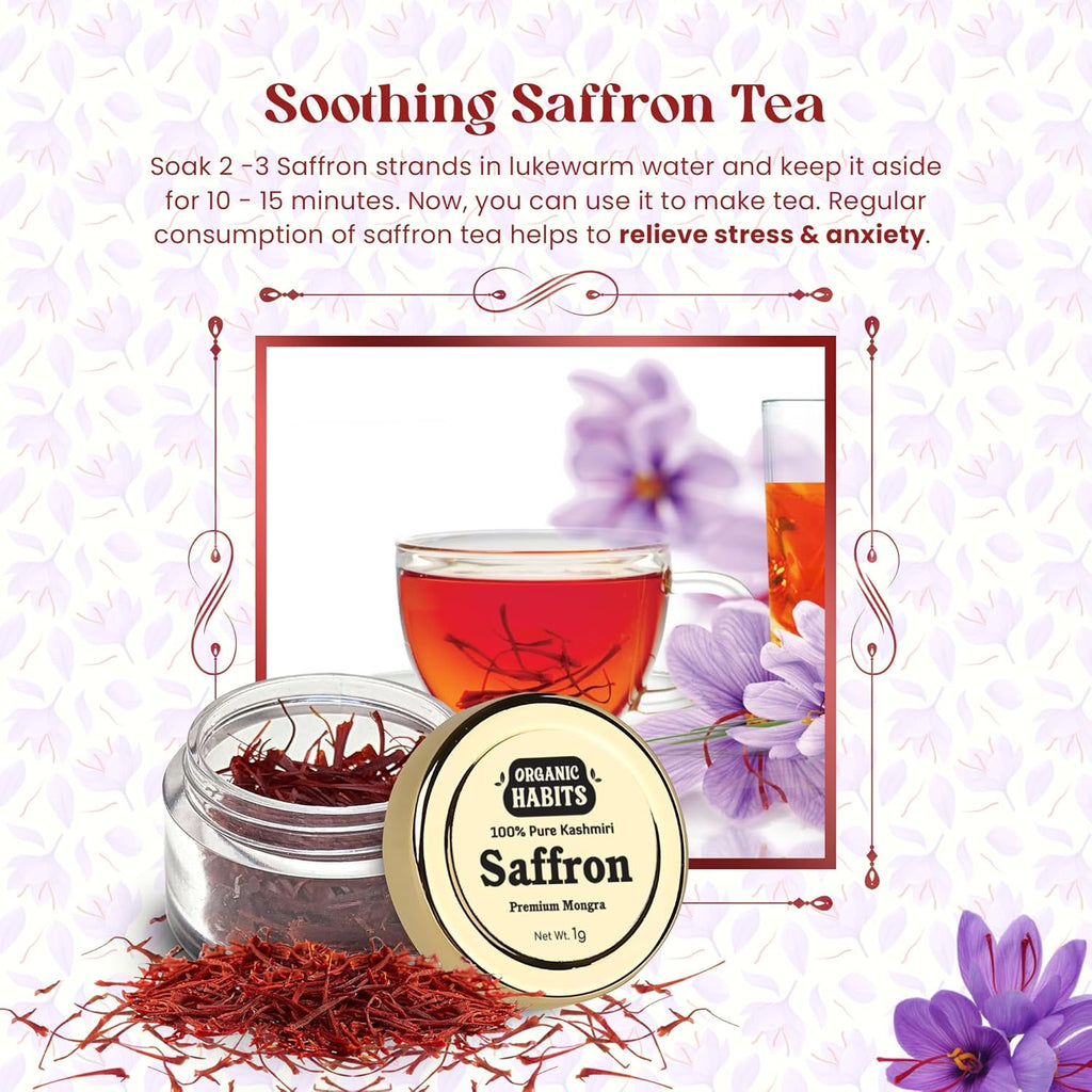 Organic Habits 100% Pure Original Kashmiri Saffron/kesar/kumkuma Puvvu - 1 Gms