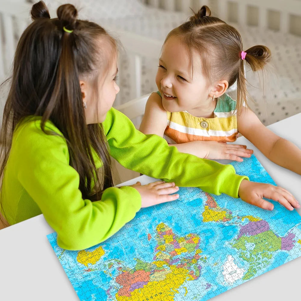Hello Friend World Map Jigsaw Puzzles 1000-Piece for Kids and Childrens Educational Challeging World Map