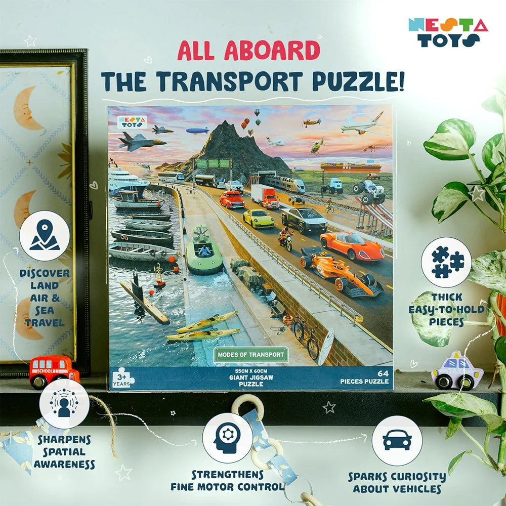Nesta Toys Floor Puzzle & Game Modes of Transport Jigsaw & Toddler Puzzles, Educational Toy, Gifts for Boys & Girls Ages 3, 4, 5, 6, 7