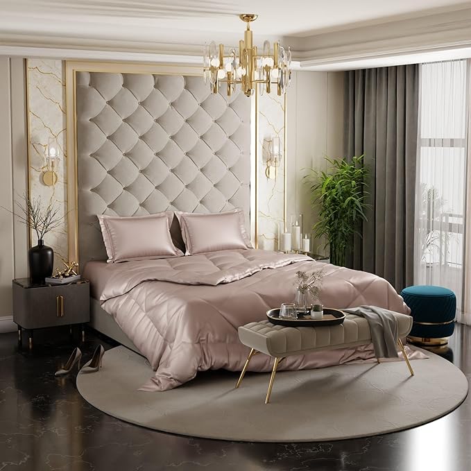 Stoa Paris Satin Bed in A Bag Collection with Double Comforter With 2 Pillow Covers Colour Champagne