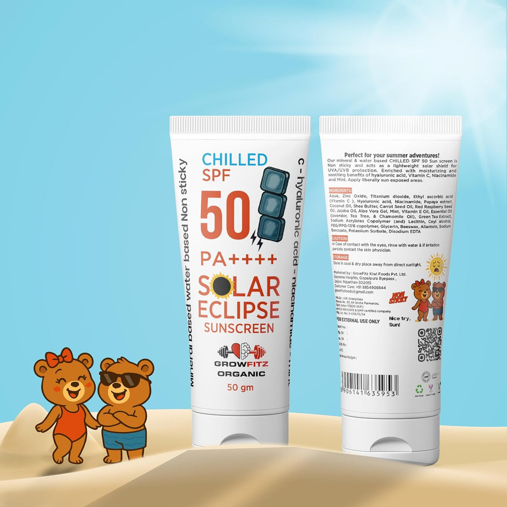 Growfitz Unisex Multivitamin SPF 50 PA+++ Sunscreen | For Dry, Sensitive, Oily & Combination Skin | Lightweight, No White Cast | Mineral & Water Based | Natural Mint | No Harmful Chemicals (50g)