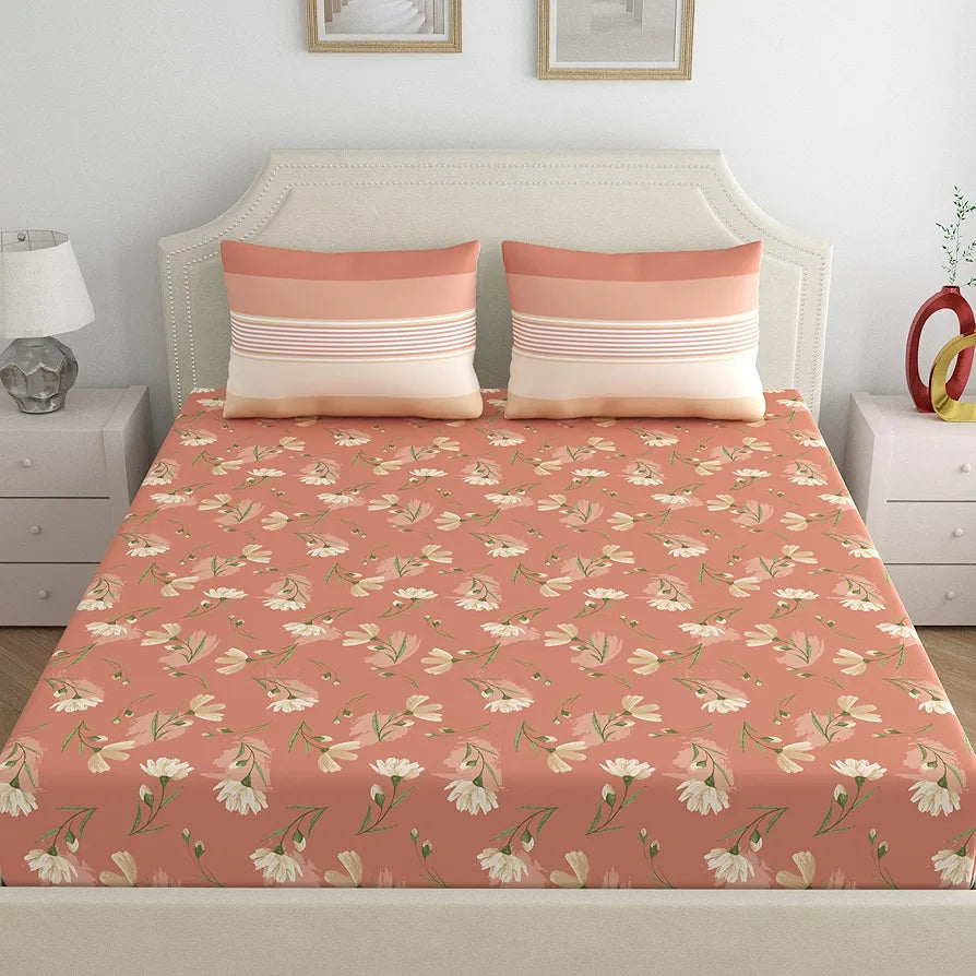 Dreamscape Cotton Double Bedsheet for Double Bed 140 TC 1 Bed Sheet  with 2 Pillow Covers Brown