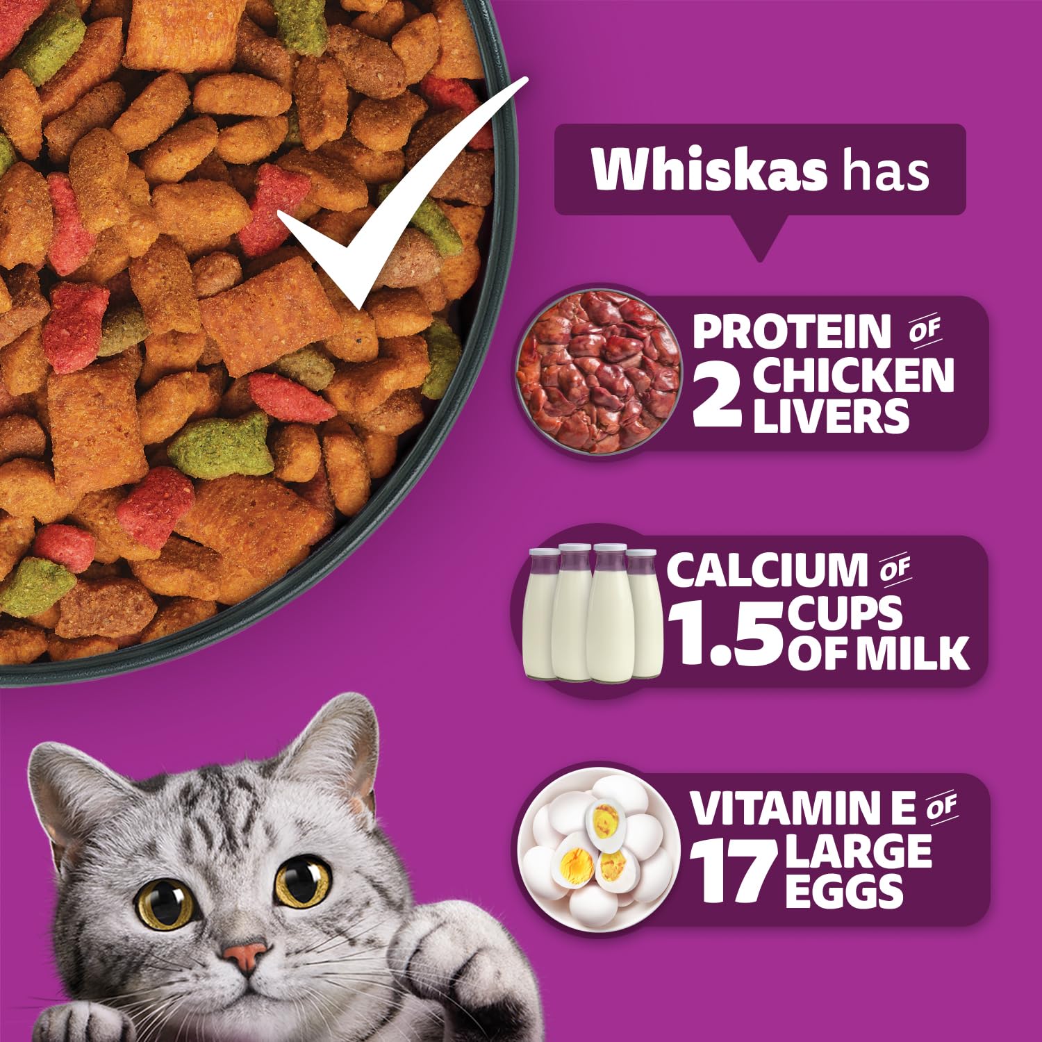 Whiskas Adult (1+ Years) Dry Cat Food, Tuna Flavour, 1.2 kg, Contains 41 Essential Nutrients, Complete & Balanced Nutrition for Adult Cats