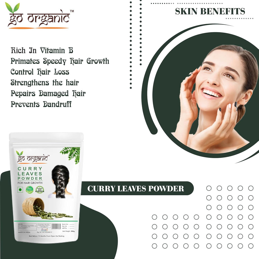 Go Organic Curry Leaves Powder Curry Leaves To Grow Long, Strong And Shiny Hair (200 Grm)