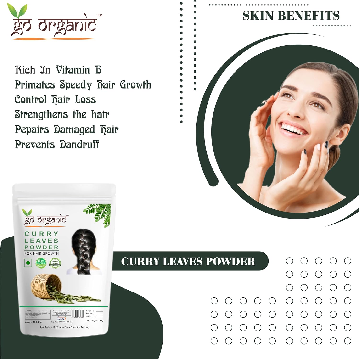 Go Organic Curry Leaves Powder Curry Leaves To Grow Long, Strong And Shiny Hair (200 Grm)