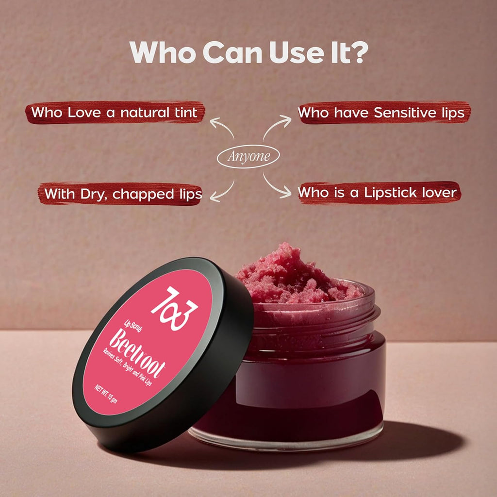 7o3 Beetroot Lip Scrub With Licorice Extract – Soft, Smooth & Vibrant Lips - 15 Gms