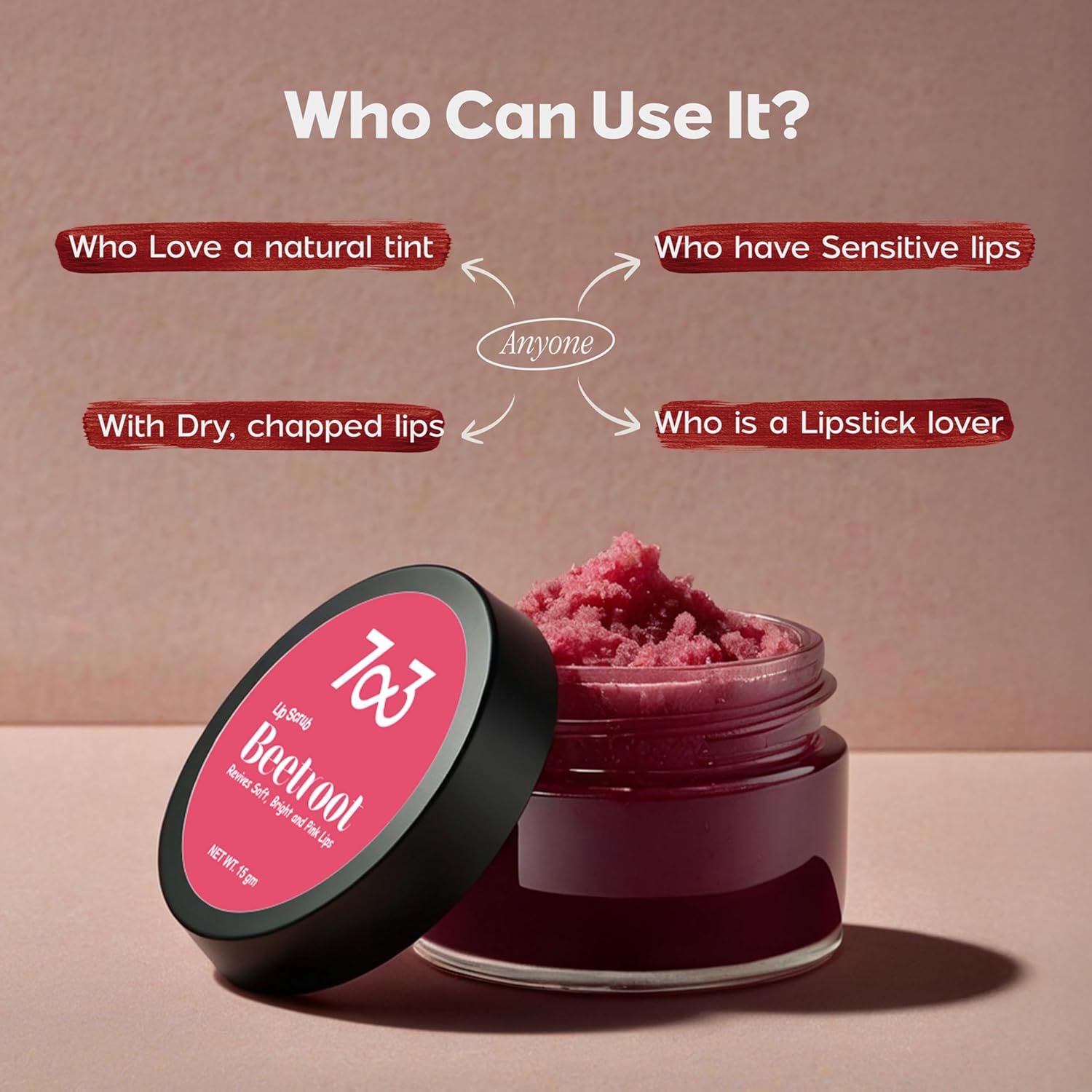 7o3 Beetroot Lip Scrub With Licorice Extract – Soft, Smooth & Vibrant Lips - 15 Gms