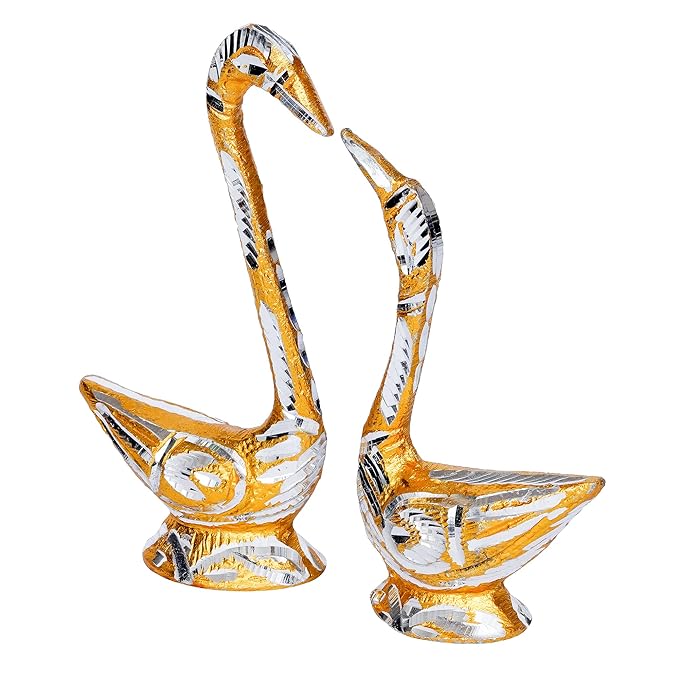 Ecraftindia Loving Golden Swan Couple Metal Handcrafted Decorative Figurine