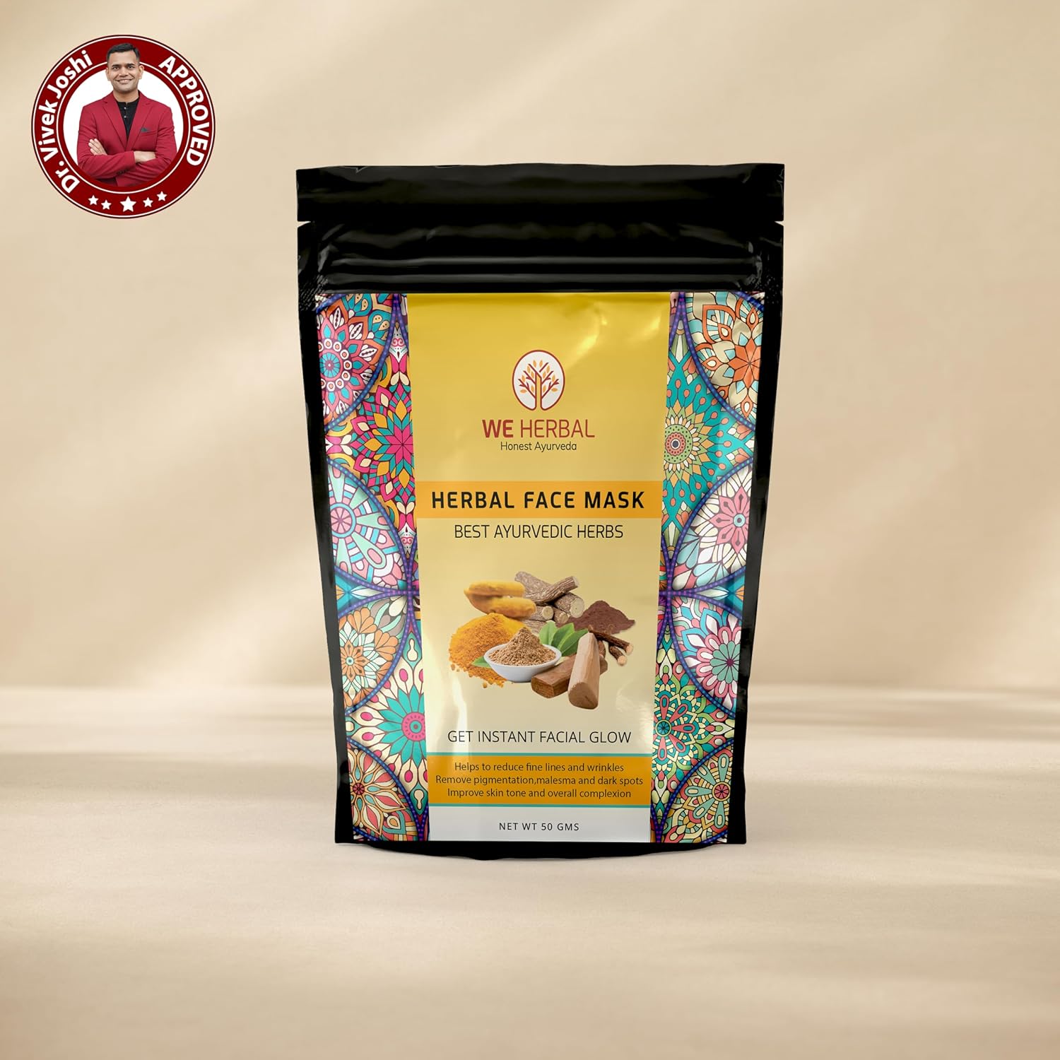 Face Mask | Instant At-Home Facial with Manjistha, Licorice & Amba Haldi | Detoxifies, Soothes & Brightens | 100% Natural | No Fragrance or Colour | 50g