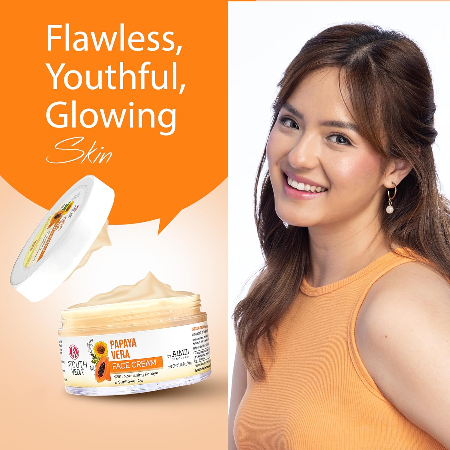 Ayouthveda Papaya Vera Face Cream for Blemish Free Clear Skin, Nourishes & activates Anti-Aging Cream with Papaya Extract – Natural, Organic, Paraben-Free & Cruelty-Free skin cells 50 g