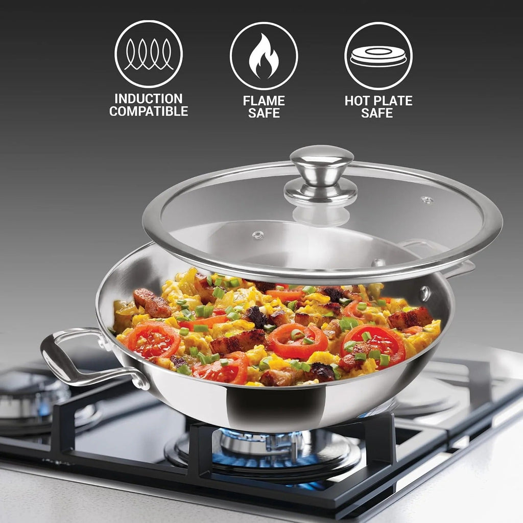 Milton Stainless Steel Kadhai with Glass Lid - 22cm