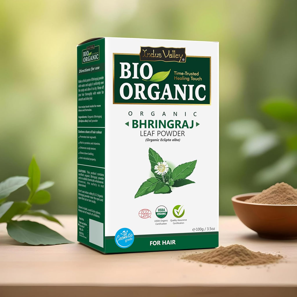 Indus Valley 100% Pure Bhringraj Powder for Hair Growth Natural & Preservative-Free Ideal for Hair Oil, Masks & DIY Packs for Strong Shiny Hair (100g)