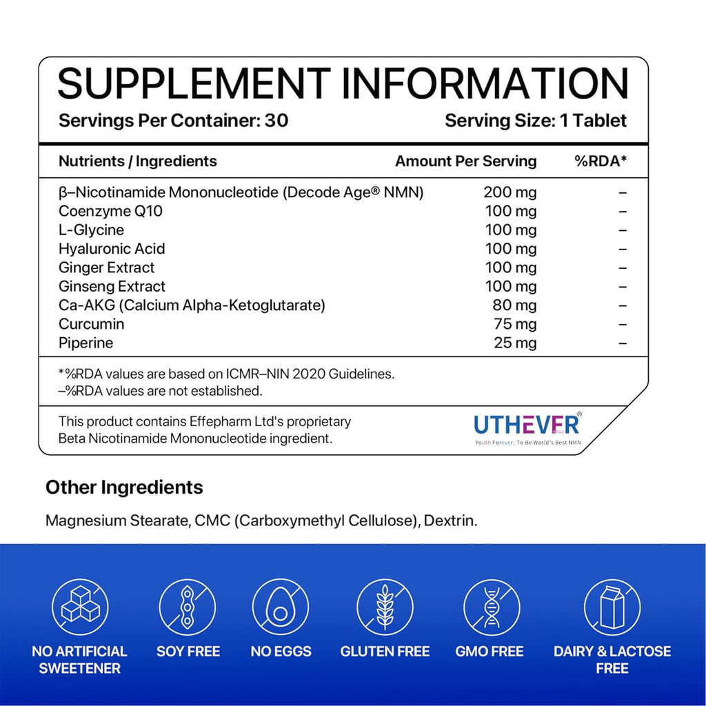 Decode Age Healthy Ageing Supplement | 10-in-1 longevity formula with NMN, Hyaluronic Acid, CoQ10 for NAD+ Boost, Healthy Skin & Heart Health| For Energy & Overall Health | One Month Supply | Decode Age LongeVit