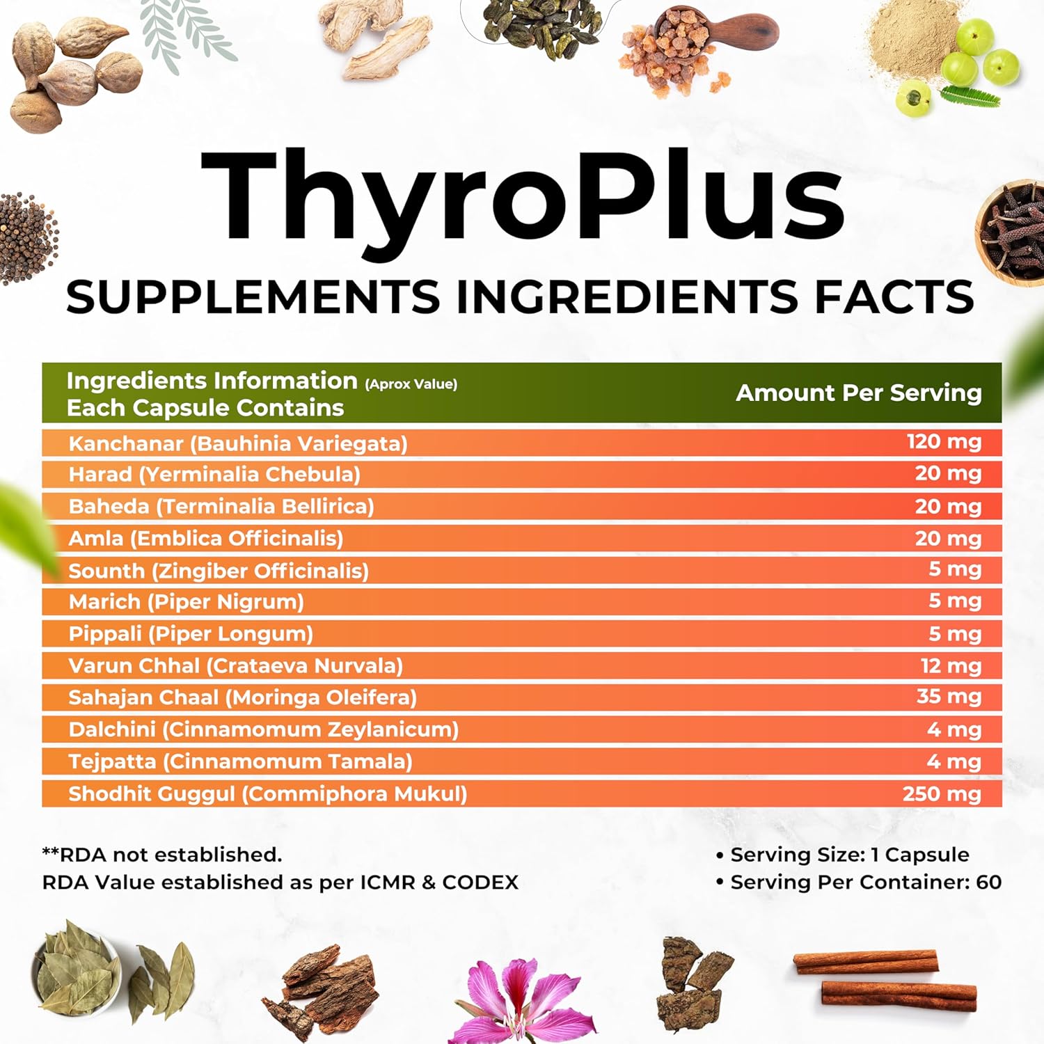 Health Veda Organics Thyroplus Supplement - Rapid Action Formula â€“ Kanchanar - Harad - Baheda - Amla-Sounth - Supports Thyroid Health â€“Healthy Cellular Metabolism - 60 Capsules