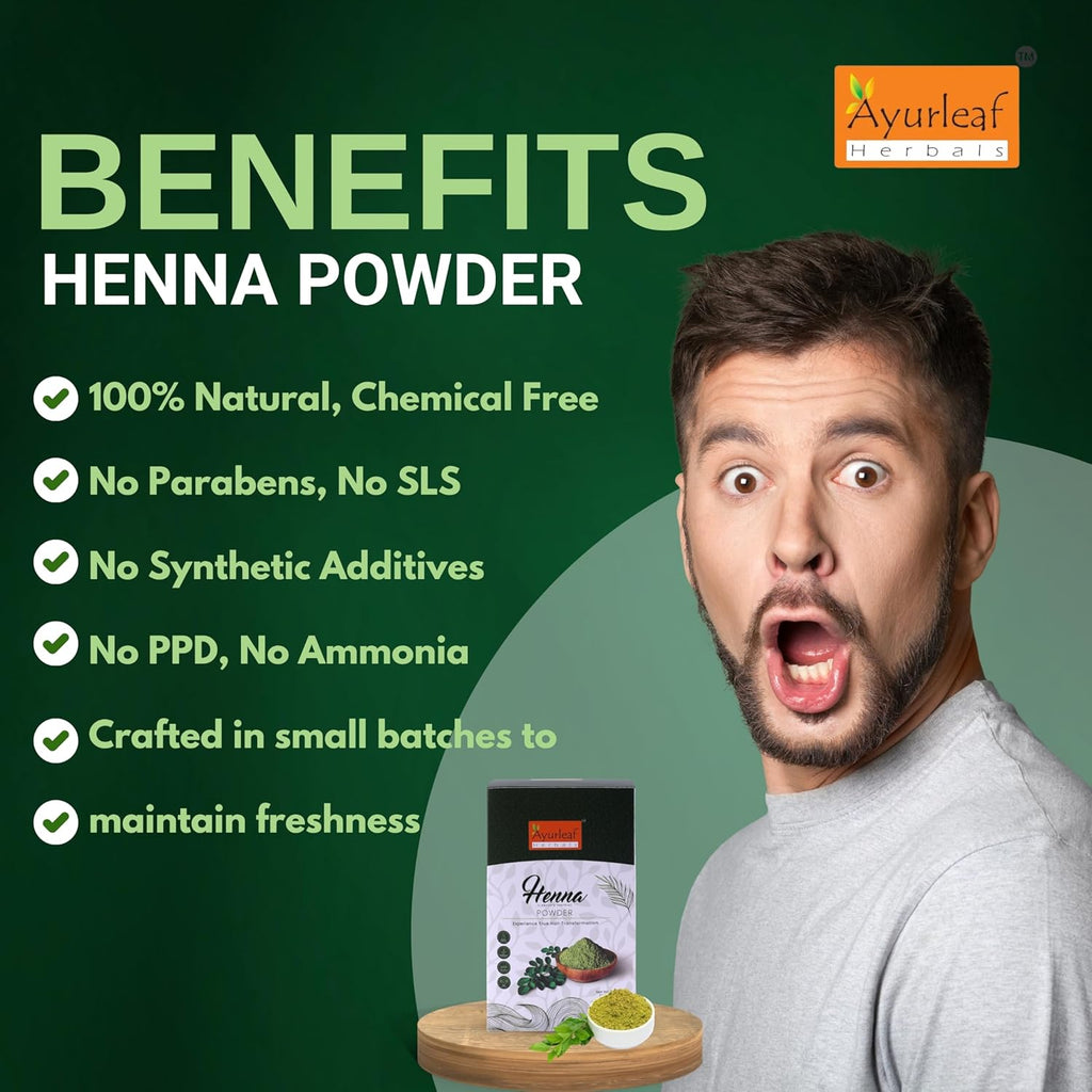 Ayurleaf Herbals Henna Powder | for Cooling Effect, Strengthens Hair, & Conditions Hair - 200 Gms
