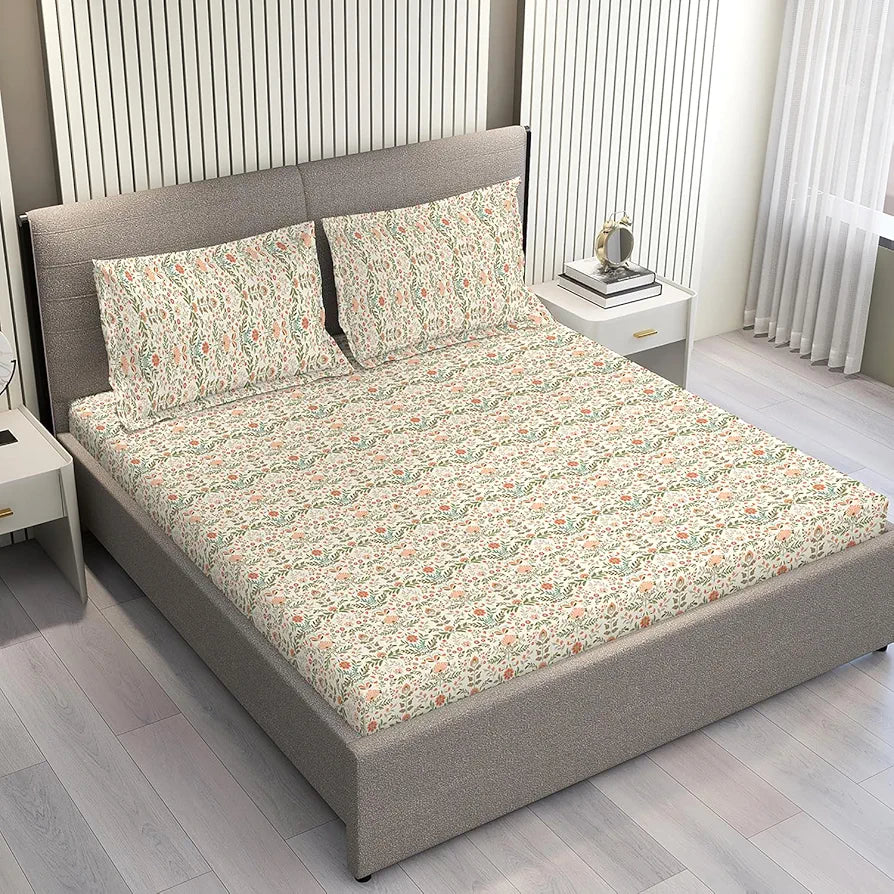Layers Home Easy Cotton Bedsheet Set for All Seasons Lightweight 144 TC Queen Size Beige