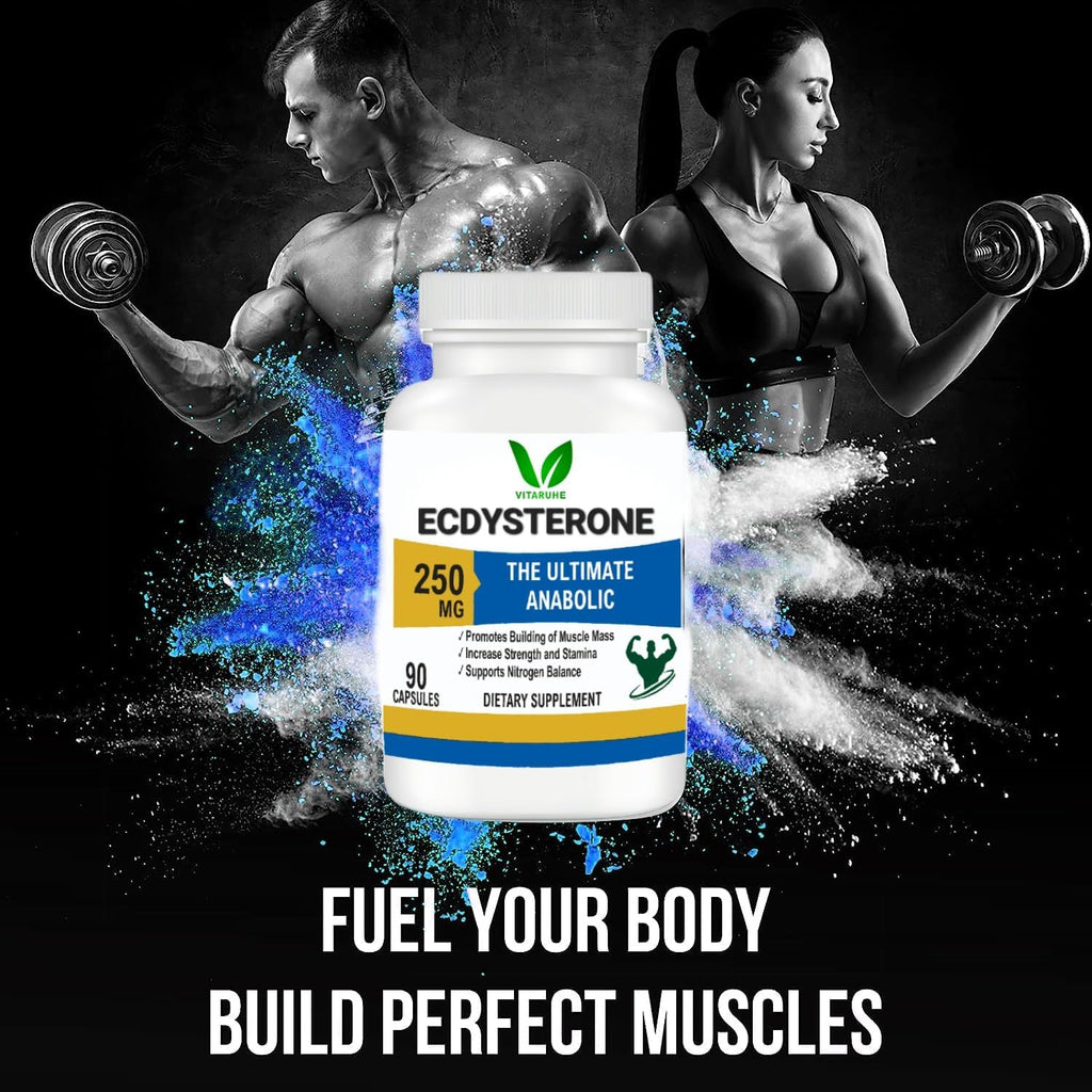 VITARUHE Ecdysterone Supplement 250Mg | Increases Fat Free Muscle Mass, Training Performance, Strength And Protein Synthesis, 98% Maximum Purity, Formulated For Improved Absorption 90 Capsules