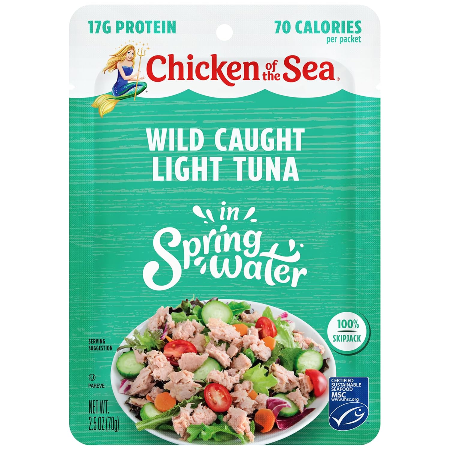 Chicken of the Sea Wild Caught Light Tuna in Spring Water, 2.5 oz. Packet