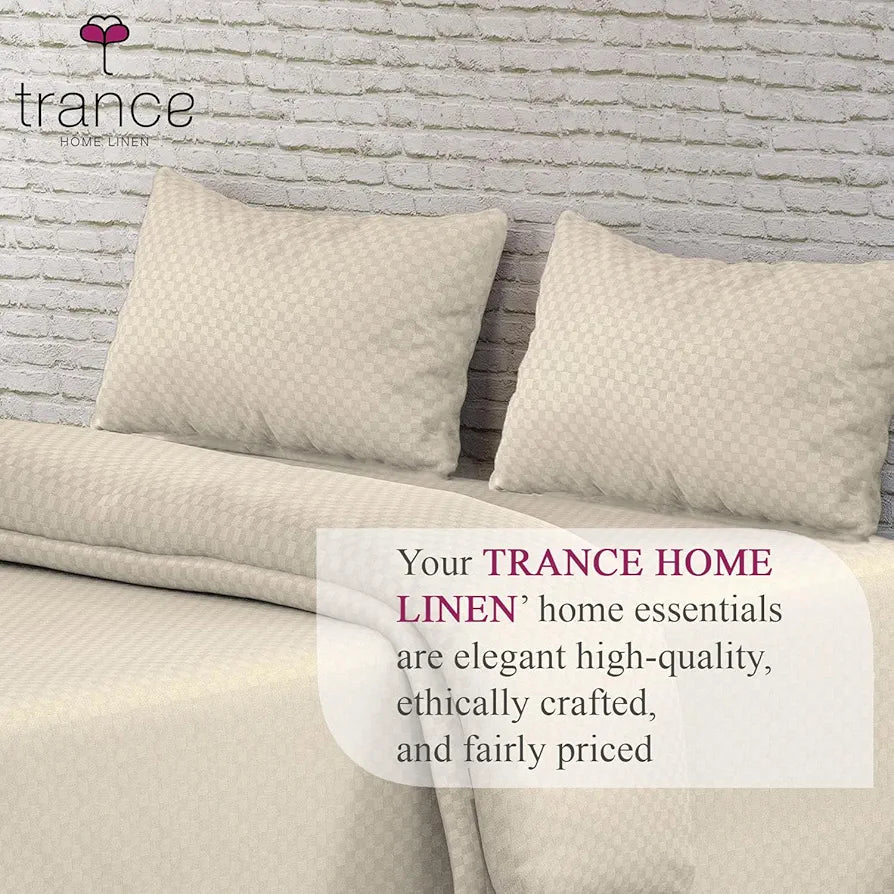 Trance Home Linen 100% Cotton Jacquard Weave Fitted Bedsheet for King Size Bed with 2 Pillow Cover Premium 300TC Skin Friendly 78 x 72 Inches Colour Pearl