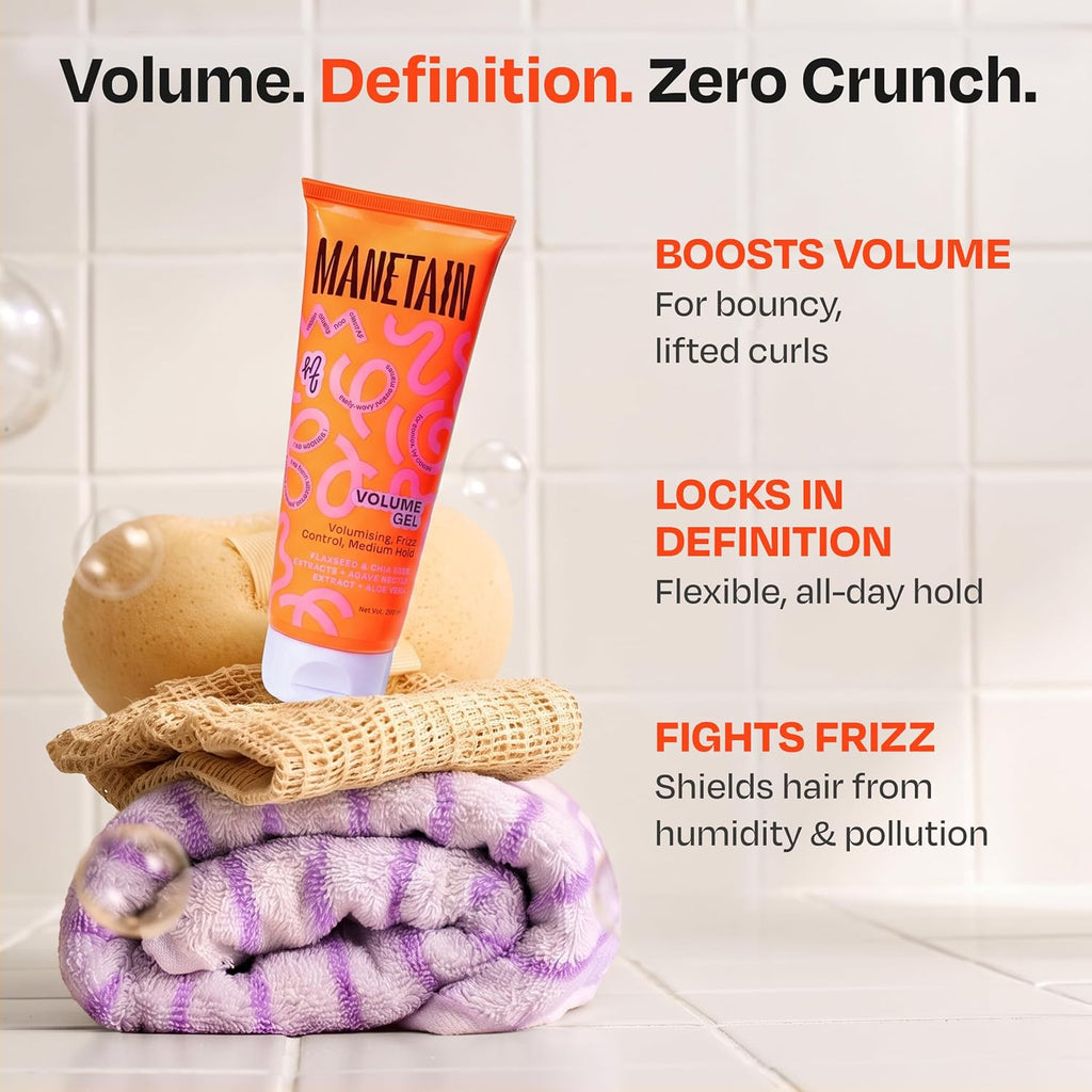 MANETAIN Volume Curl Gel 200ml for Curly & Wavy Hair | Flaxseed Curl Defining Gel with Medium Hold | Anti-Frizz & Moisturizing Styling Gel | Lightweight, CG-Friendly Hair Gel for Defined Curls