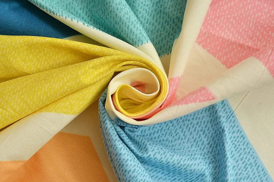 The Home Style Cotton Feel Glace Cotton Elastic Fitted Printed Queen Size Double Bed Bedsheet with 2 Pillow Cover Upto 350 tc Pastel Palette