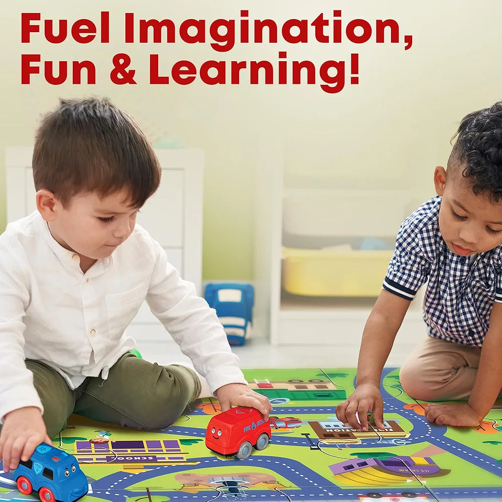 FLO Velocity Rescue Vehicle Puzzle Set 4-Piece Friction Cars  with 58x86 cm Floor Puzzle & Storybook STEM Adventure Toy for Boys & Girls Ages 5+