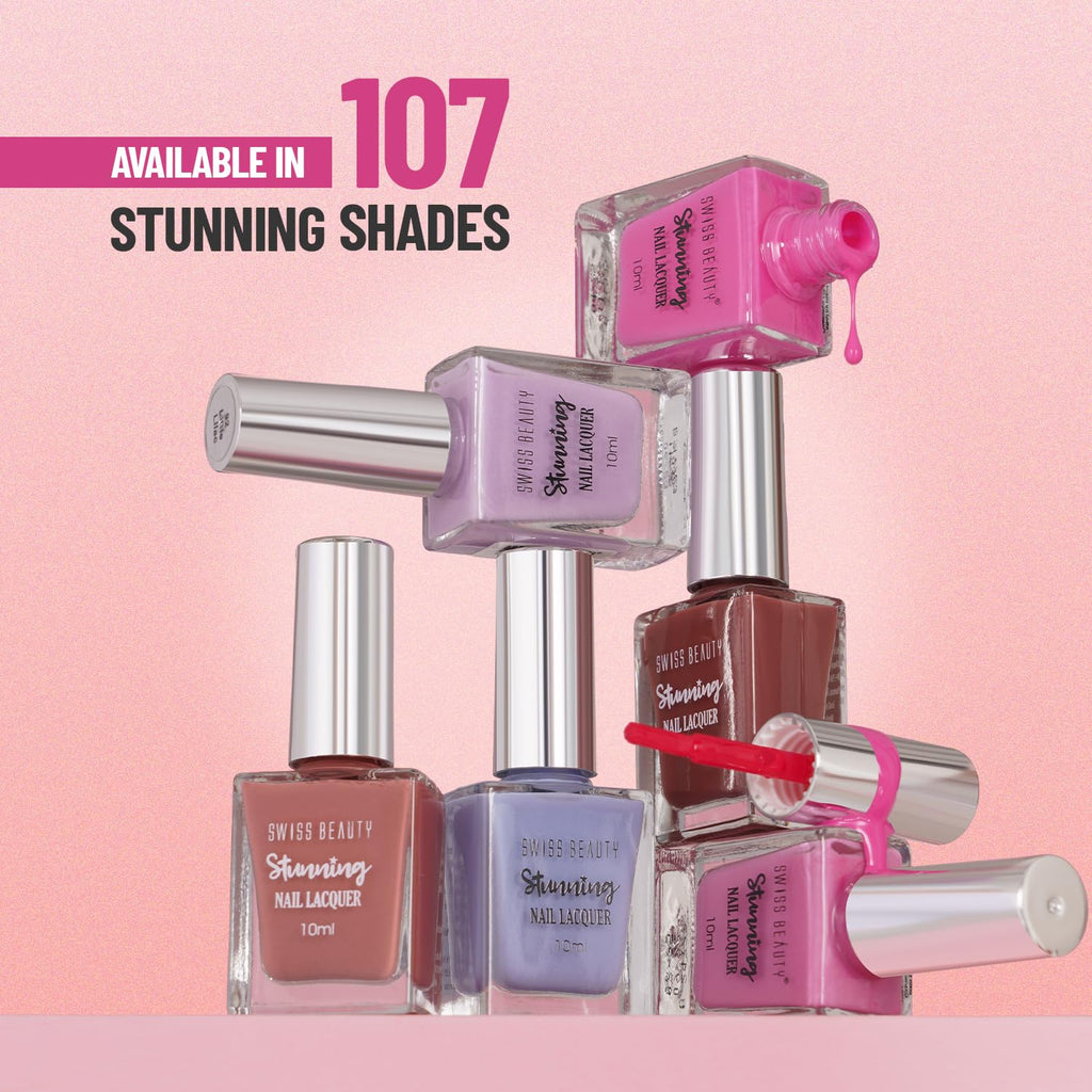 Swiss Beauty Stunning Nail Lacquer | Chip Resistant, Quick drying nail paint | Highly Pigmented with high shine Nail polish | Shade - Crimson Red, 12gm