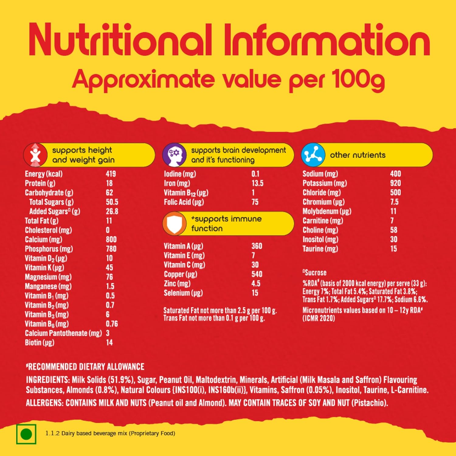 Complan Nutrition Drink Powder for Children, Kesar Badam Flavour, 500 g Carton | Nutrition drink for kids with protein & 34 vital nutrients with free Shaker