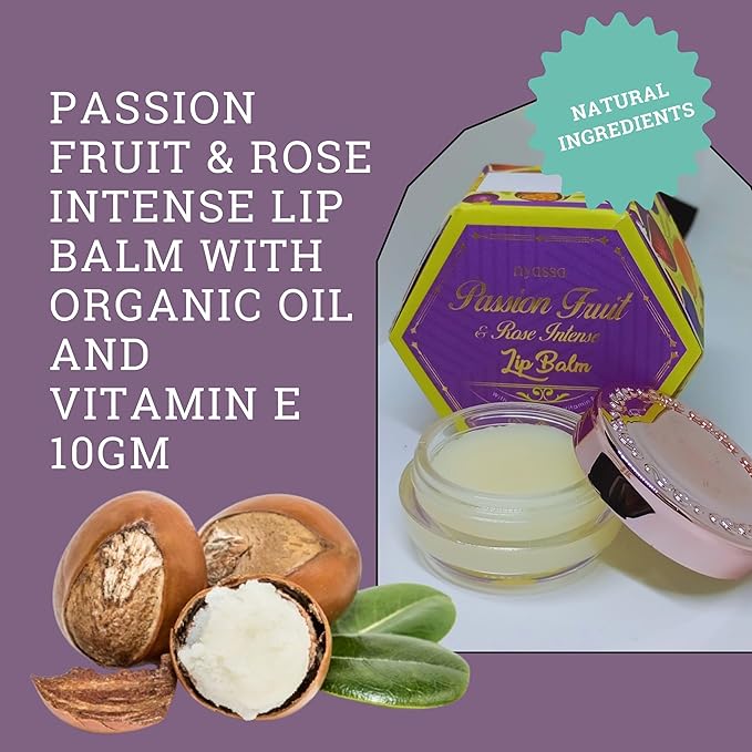 Nyassa Passion Fruit and Rose Intense Lip Balm With Shea Butter & Organic Sweet Almond Oil - 6 Gms