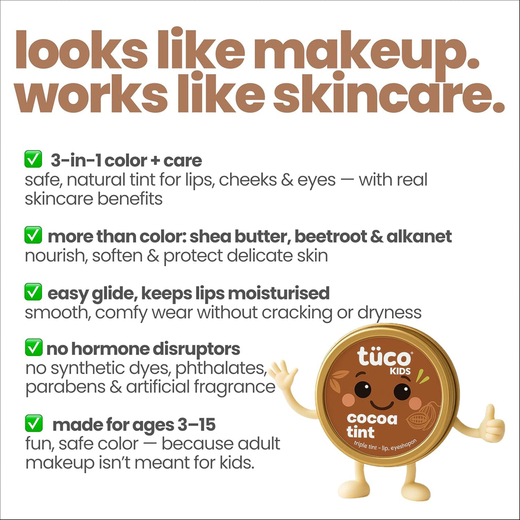 Tuco® Kids Lip & Cheek Tint for Makeup | Made With Cocoa, Beeswax, Shea Butter, Alkanet Roots | Ages 2-5, 5-10, 10-15 Years | Paraben, Sulphate, Alcohol & Mineral Oil Free | Safe for Girls | 10 gm