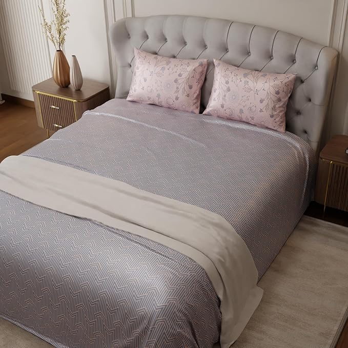 Stoa Paris Satin Bedsheet King Size Bed, Premium Bedding Set with 2 Pillow Cover Colour Grey