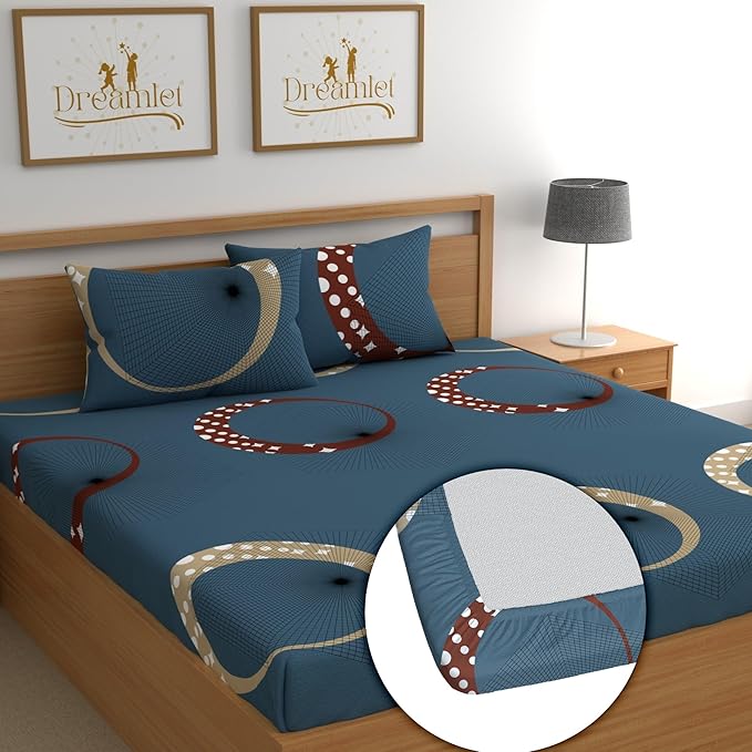 Dreamlet Supersoft 160tc Premium Cotton Elastic Fitted Double Bedsheets With 2 Full Size Pillow Covers  | Navy