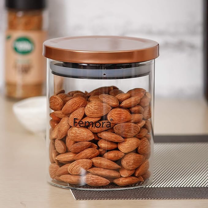 Femora Borosilicate Glass Jar With Golden Metallic Lid | Jars for Kitchen Storage  | 600 Ml | Set of 2