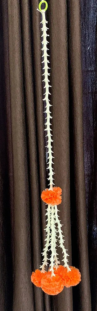 Artificial Rajnigandha & Clustered Marigold Strings 2.33 ft Dark Orange