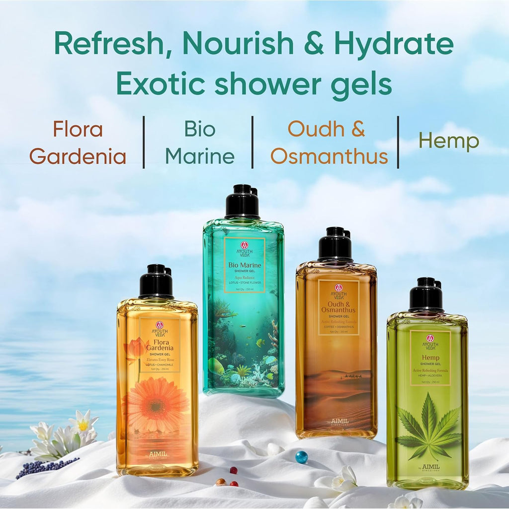 Ayouthveda Oudh & Osmanthus Shower Gel with Coffee | Aromatic Body Wash for Revitalizing & Hydrating Skin | Sulfate-Free Luxury Cleanser for Men & Women | 250 ml