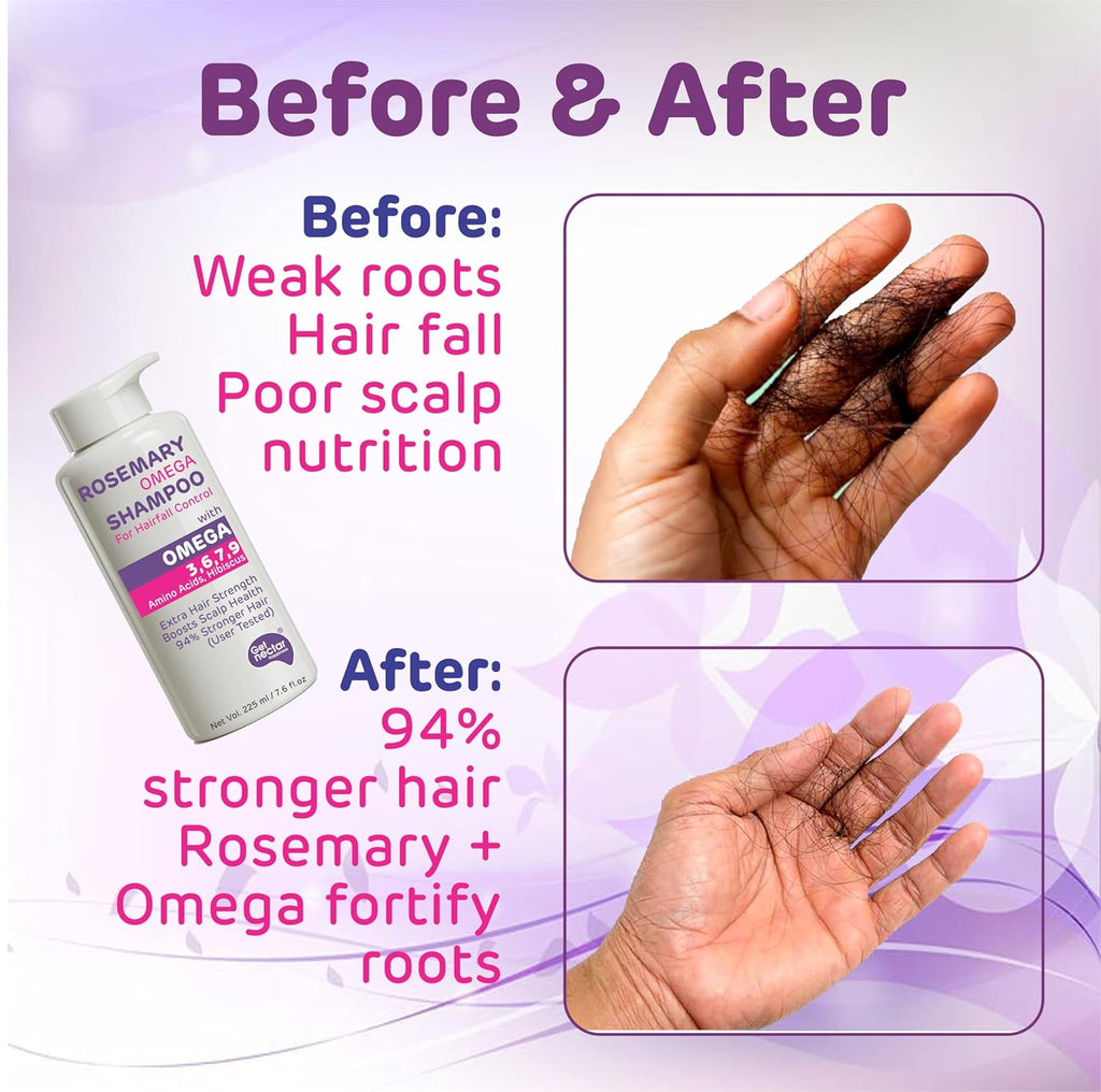 Get Nectar Happiness Korean Hair Essence Rosemary Shampoo for Hair Fall Control | Enriched with Hibiscus, Omega 3,6,7,9 & Amino Acids | Strengthens Roots, Boosts Scalp Health & Reduces Breakage | Sulphate & Paraben Free Gentle Cleanser | 225ml