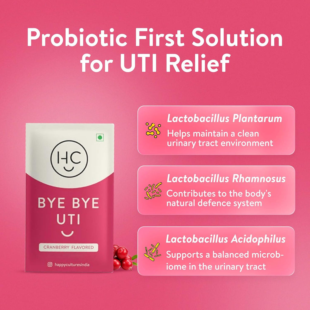 Happy Cultures Bye Bye UTI - Nutritional Supplement with D-Mannose, Cranberry Extract & Probiotics - Fast-Acting Relief & Prevention for UTI - 15 x 2g (Sachets)