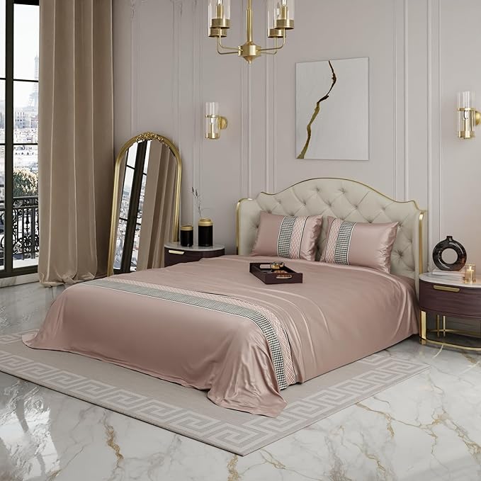 Stoa Paris Bedsheets for Double Size Bed Satin Bedsheet Set Colour Estate-Champagne