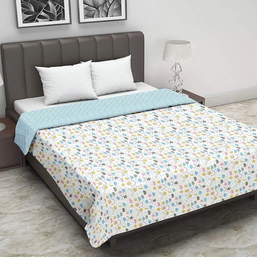 Trance Home Linen 150 GSM Pure Cotton Reversible Dohar Double Bed Size Ac Blanket Comforter Soft Light-Weight Bed Blanket Colour Summer Dreams Blue