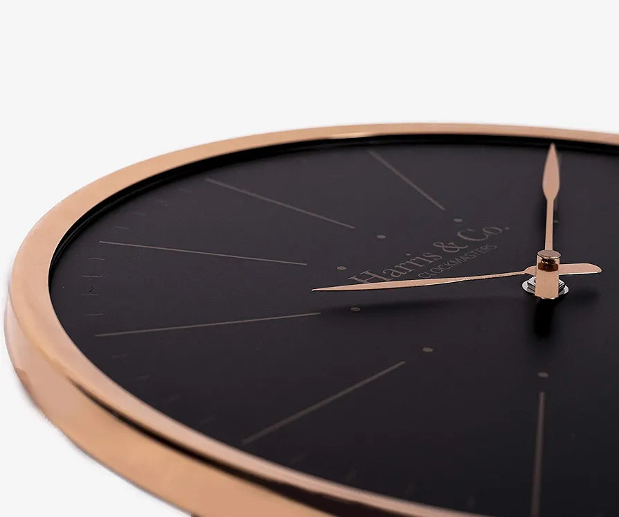 Harris & Co. Clockmasters Premium Luxury Metal Silent Sweep Noiseless Technology Wall Clock - 13 Inch Rosegold