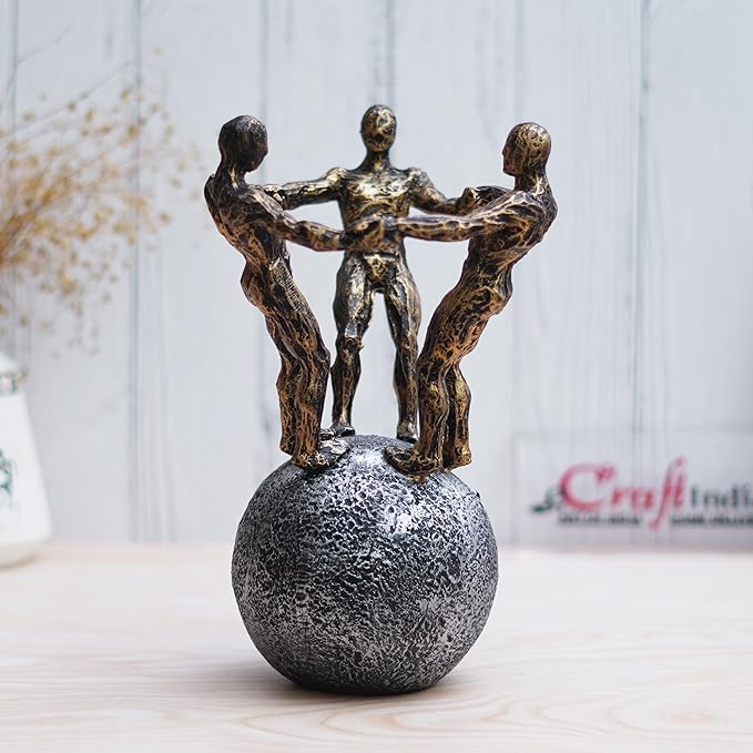 Ecraftindia 3 Man Group Standing on Ball Human Figurine Showpiece for Home, Office, Table Decor