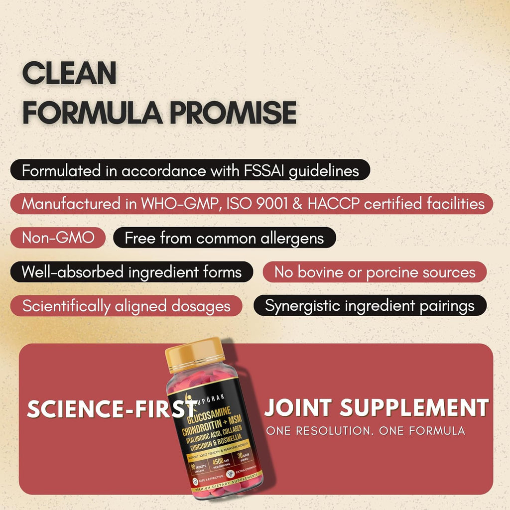 ANUPURAK Glucosamine Chondroitin MSM Tablets | 4500mg | 11 Actives Joint Support Supplement : Collagen Type II, Hyaluronic Acid & Boswellia | Knee Mobility, Cartilage & Joint Health | 90 Tablets (30 Days)